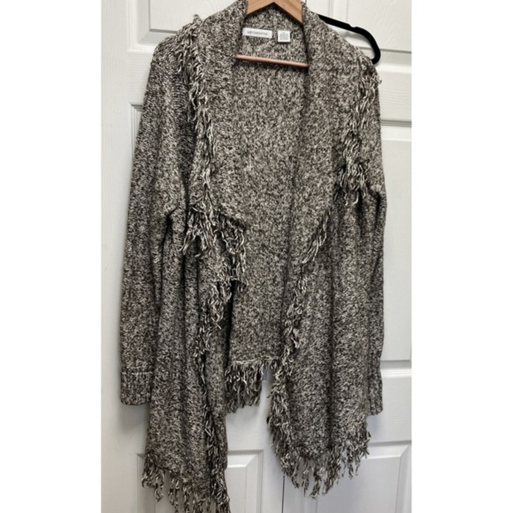 Liz  Claiborne Women  Fringed Open Front Cardigan Sweater Sz XL  Smoky Taupe New